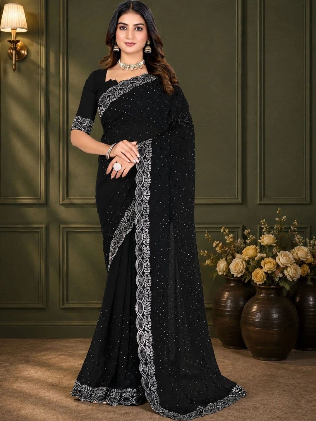 RENBRIZA Poly Georgette Saree - view 1
