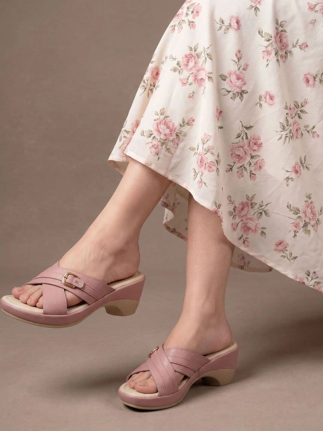 JodyHub Textured Wedge Mules with Buckles - view 1