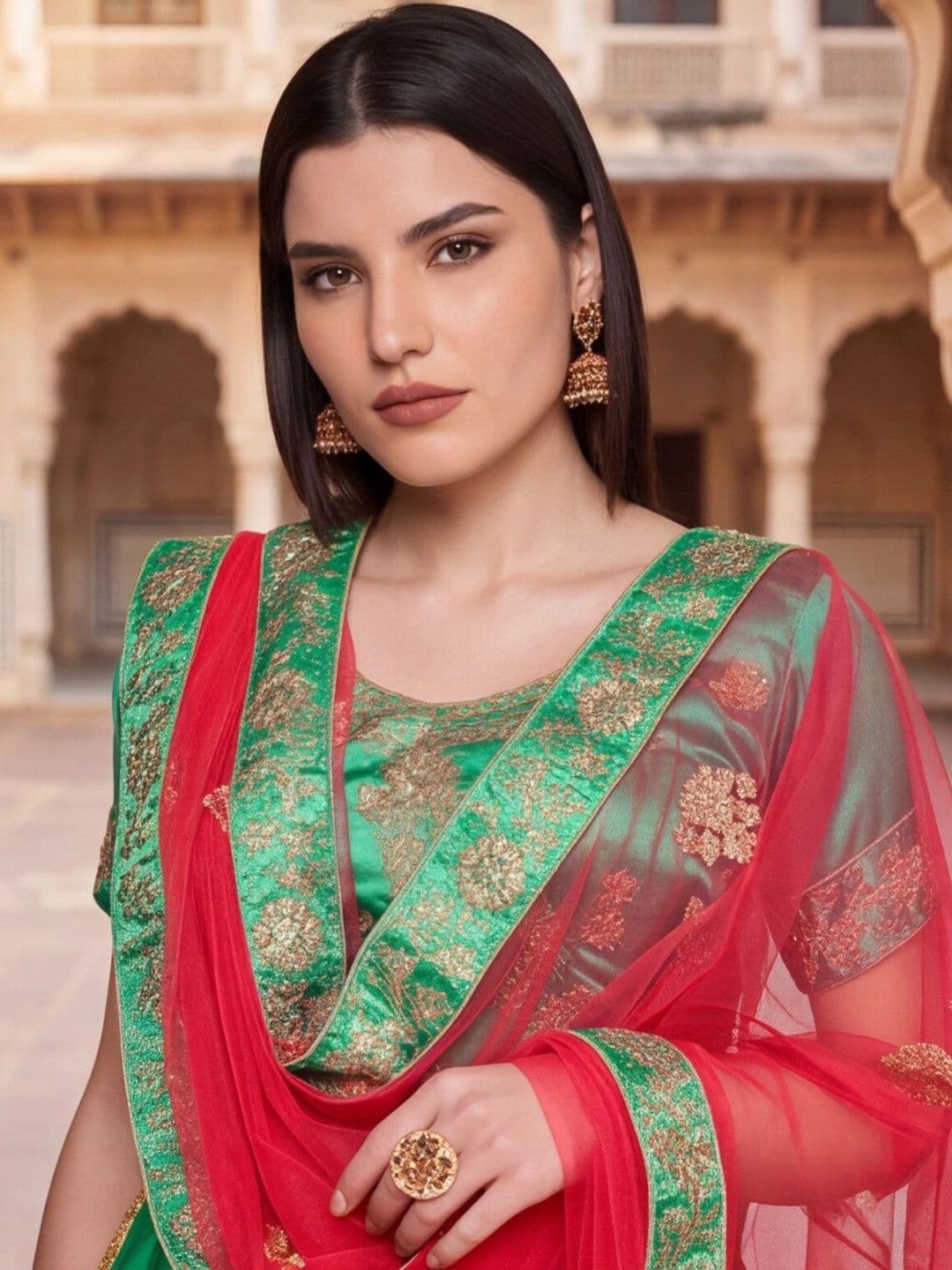 Sangria Embroidered Thread Work Semi-Stitched Lehenga & Unstitched Blouse With Dupatta thumbnail 2