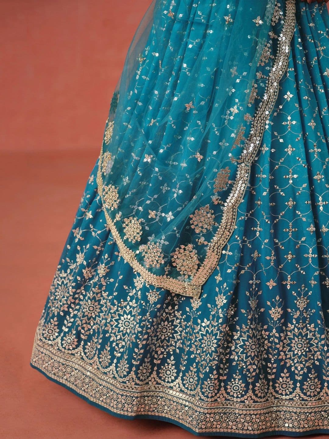 Zeel Clothing Embellished Sequinned Semi-Stitched Lehenga & Unstitched Blouse With Dupatta thumbnail 6