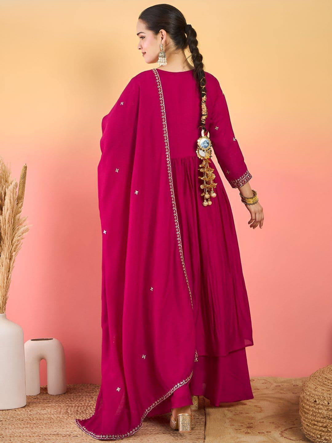 Varanga Women Ethnic Motifs Embroidered Empire Thread Work Kurta with Palazzos & Dupatta thumbnail 7