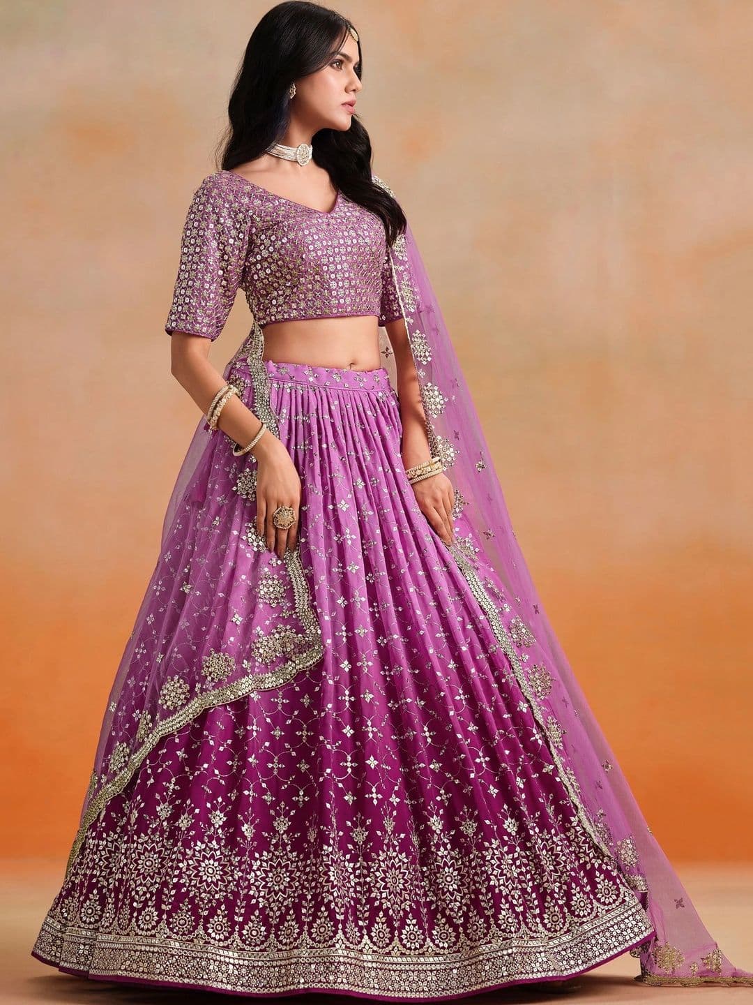 Zeel Clothing Embellished Sequinned Semi-Stitched Lehenga & Unstitched Blouse With Dupatta thumbnail 4