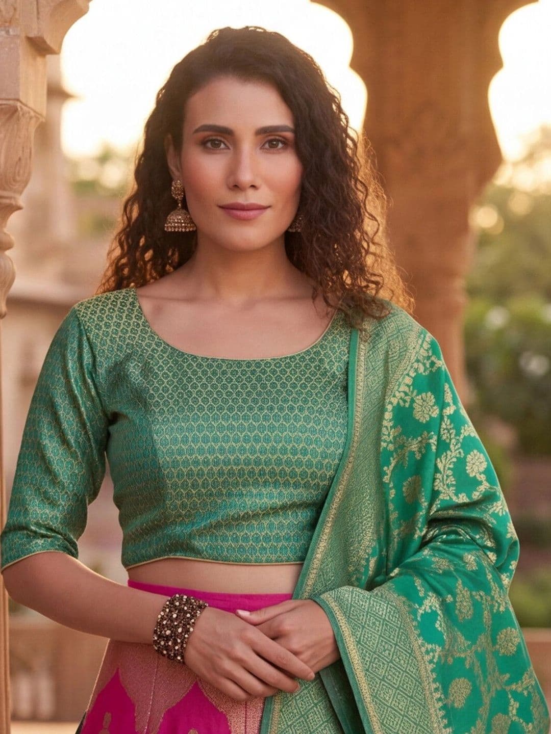Sangria Semi-Stitched Lehenga & Unstitched Blouse With Dupatta thumbnail 3