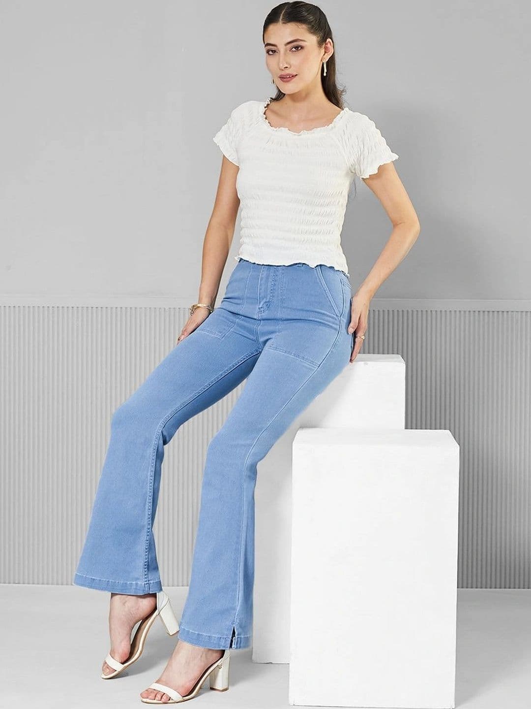 Mast & Harbour Women Bootcut High-Rise Heavy Fade Stretchable Jeans thumbnail 2