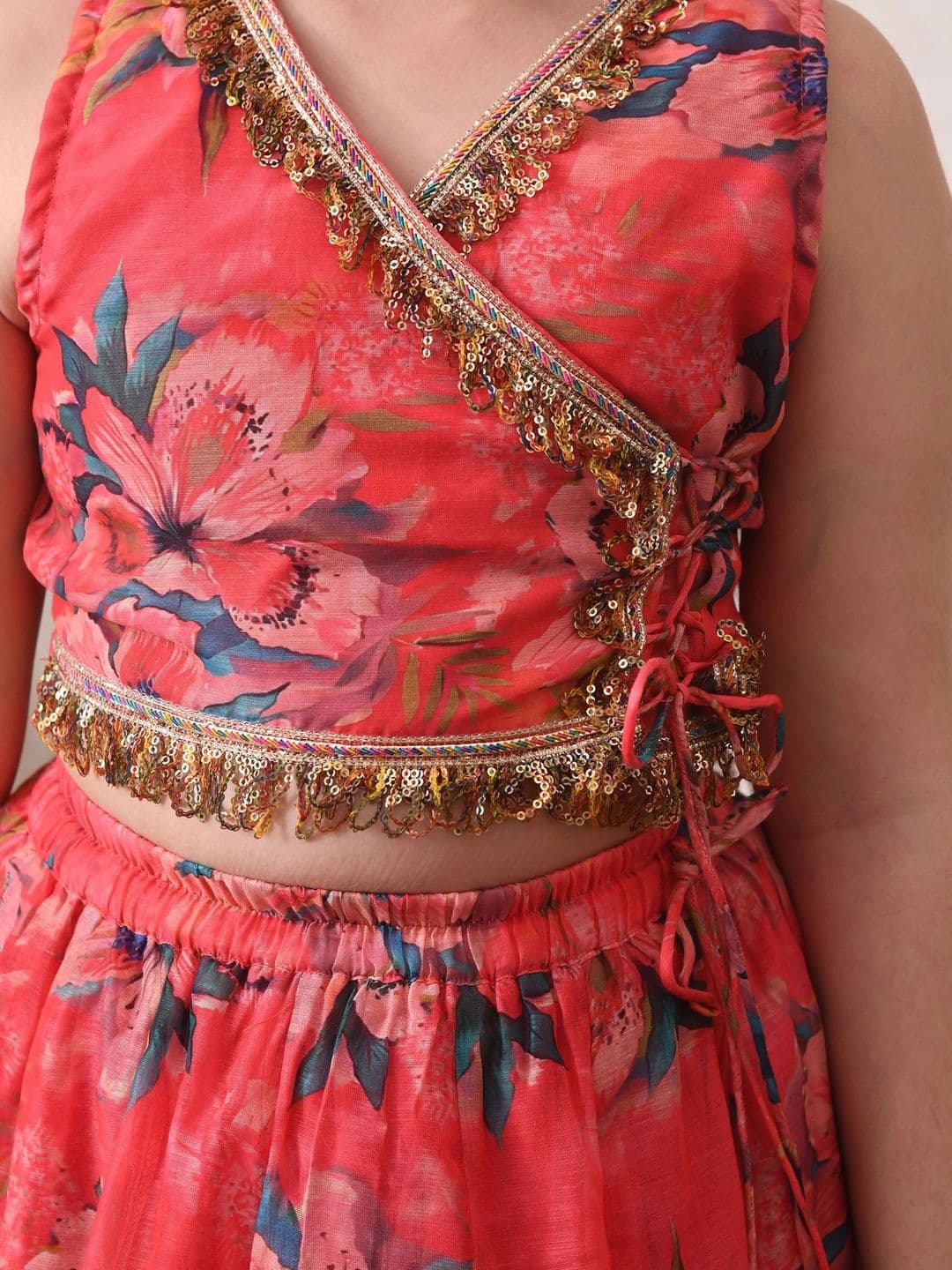 Indi-Loom Couture Girls Printed Sequinned Ready to Wear Lehenga & Blouse With Dupatta thumbnail 6