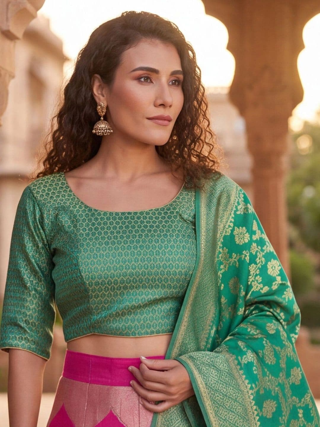 Sangria Semi-Stitched Lehenga & Unstitched Blouse With Dupatta thumbnail 2