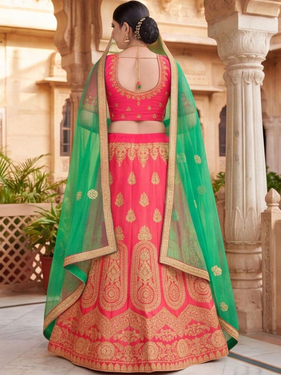 Sangria Embroidered Semi-Stitched Lehenga & Unstitched Blouse With Dupatta thumbnail 5