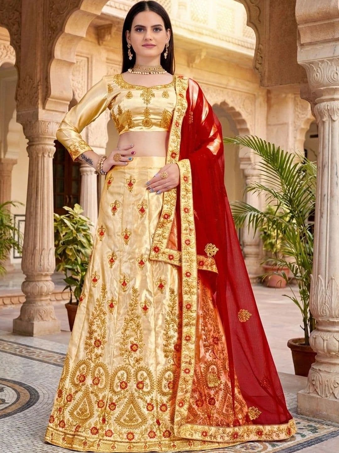 Sangria Embroidered Semi-Stitched Lehenga & Unstitched Blouse With Dupatta - view 1