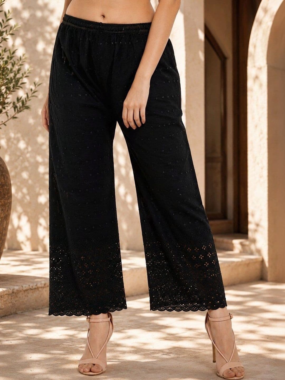 Miaz Lifestyle Women Embroidered Knitted Ethnic Palazzos - view 1