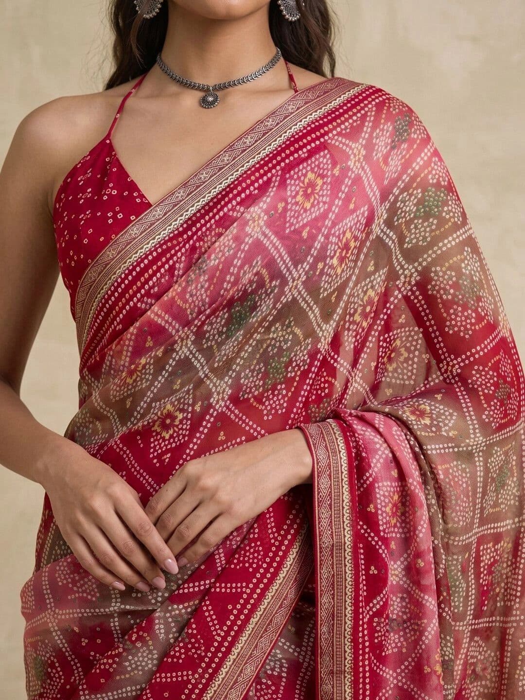 SAARA Bandhani Pure Georgette Saree thumbnail 5