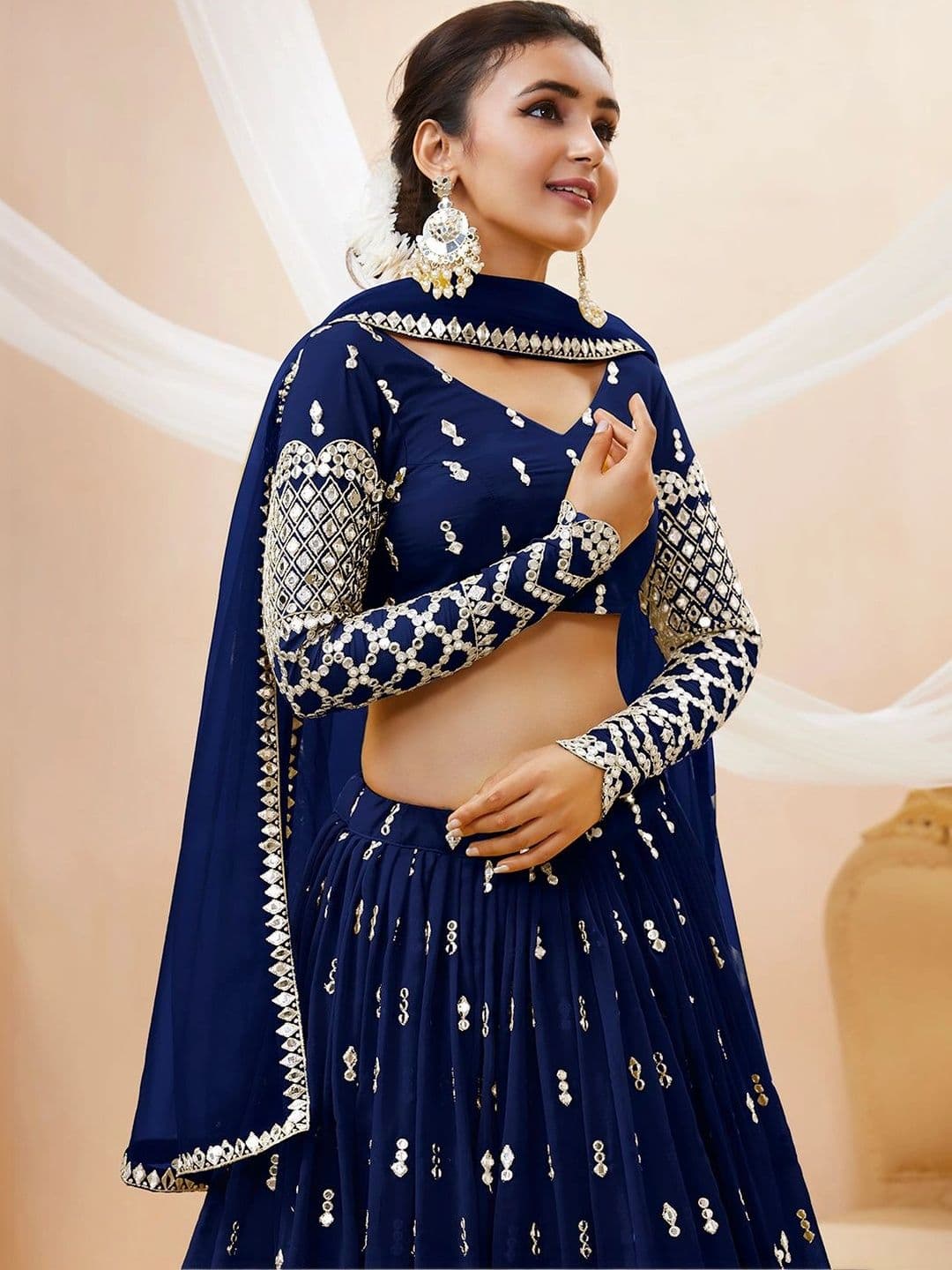 Zeel Clothing Embellished Mirror Work Semi-Stitched Lehenga & Unstitched Blouse With Dupatta thumbnail 4