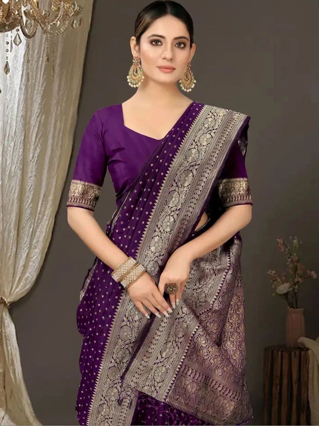 Nayram Fashion Woven Design Zari Silk Blend Kanjeevaram Saree thumbnail 4