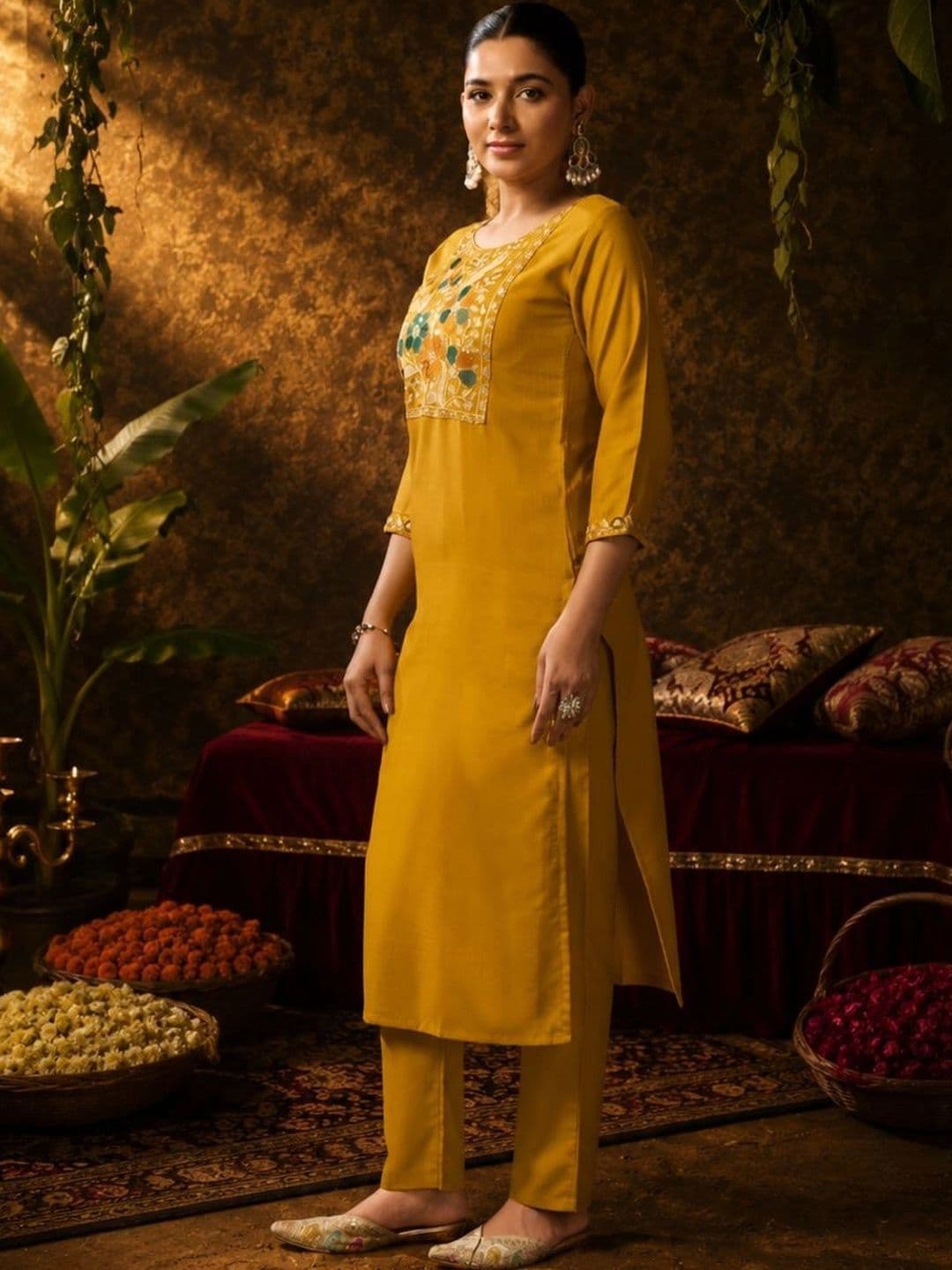 PAUSE Women Floral Embroidered Regular Thread Work Kurta with Trousers & With Dupatta thumbnail 5