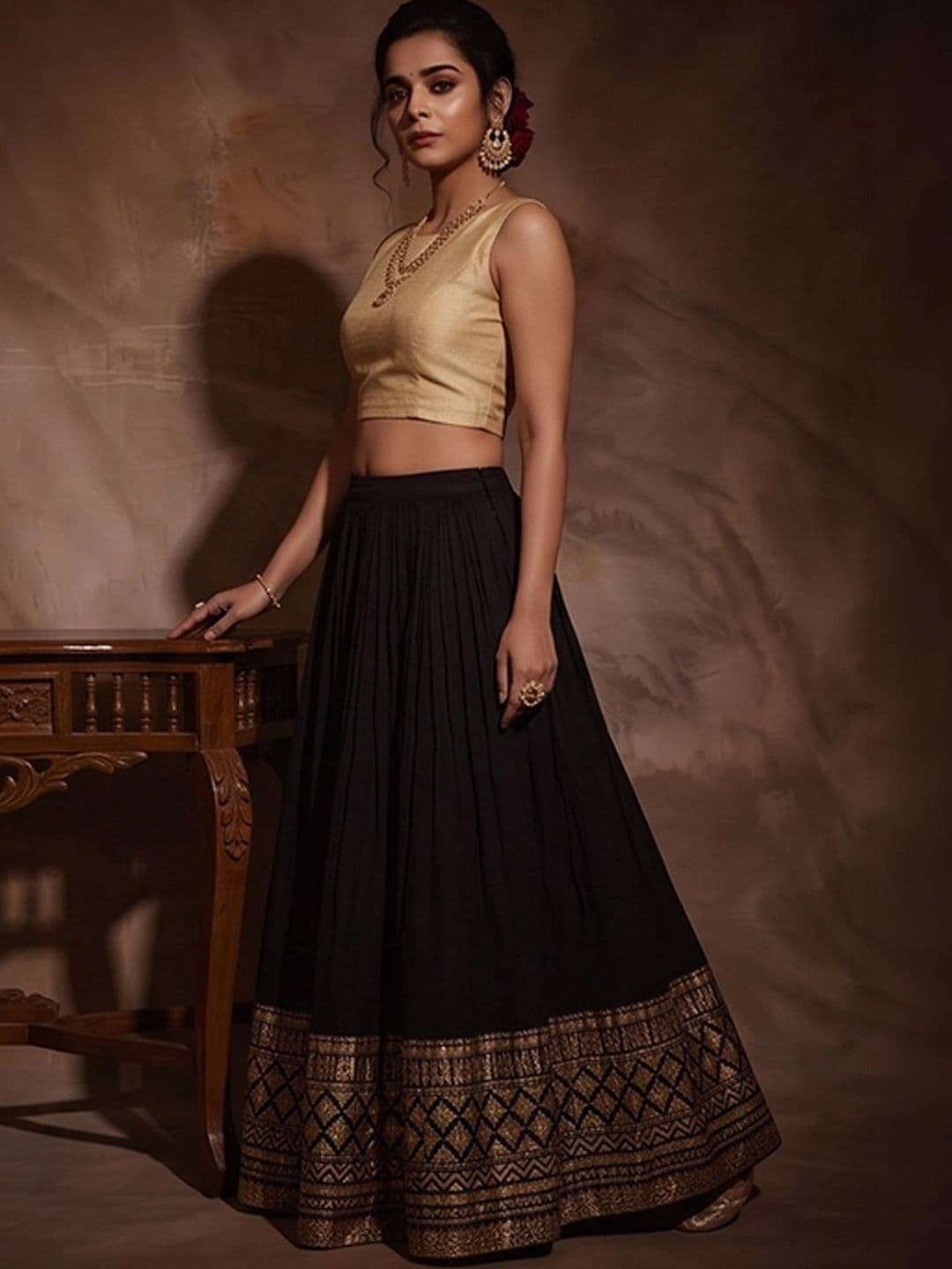 Varanga Women Pure Cotton Geometric Maxi Flared Skirt thumbnail 5