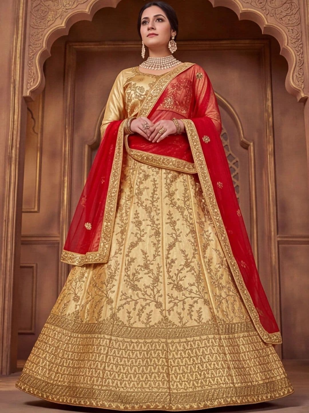 Sangria Embroidered Semi-Stitched Lehenga & Unstitched Blouse With Dupatta thumbnail 3