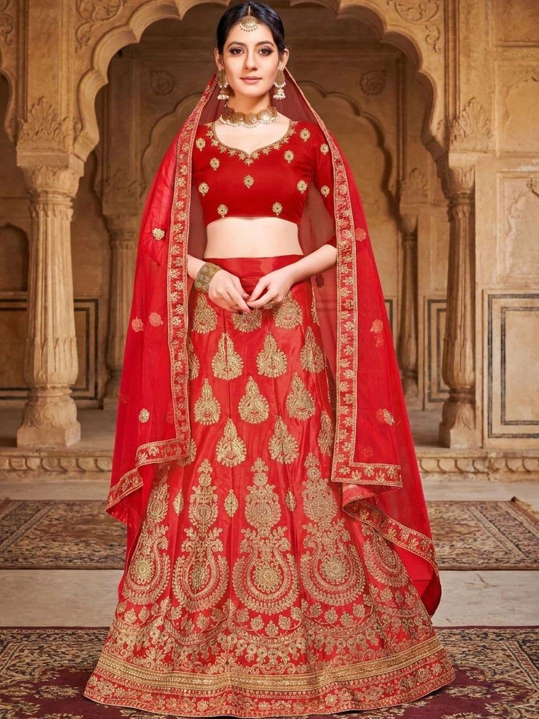 Sangria Embroidered Semi-Stitched Lehenga & Unstitched Blouse With Dupatta - view 1