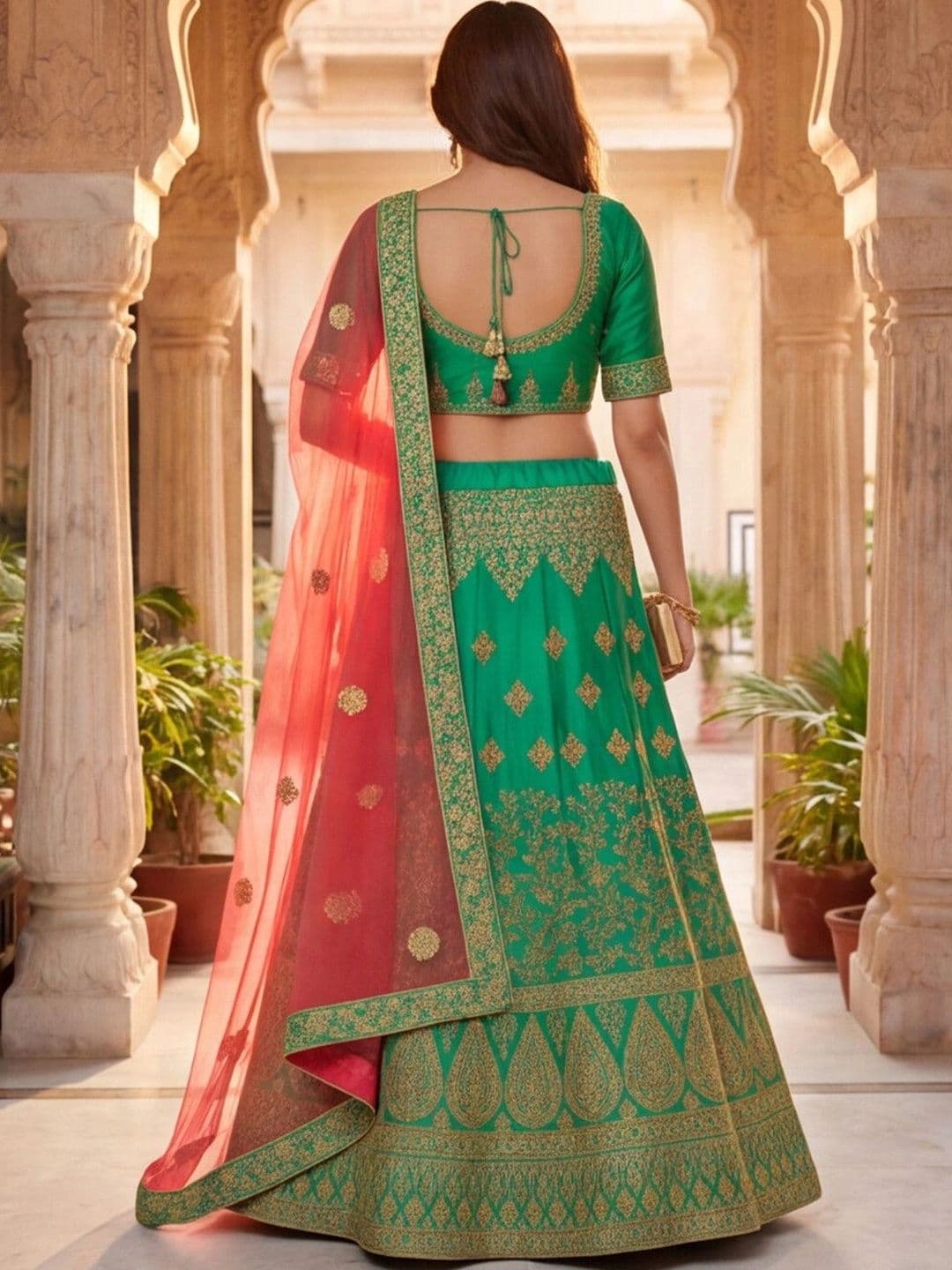 Sangria Embroidered Semi-Stitched Lehenga & Unstitched Blouse With Dupatta thumbnail 5