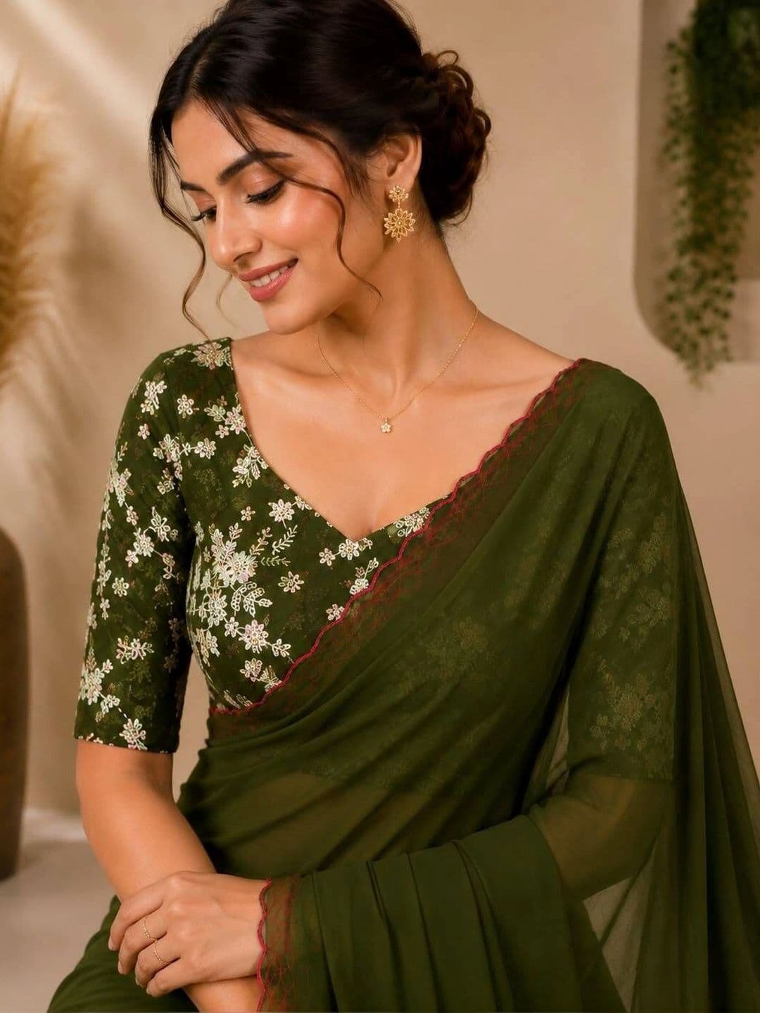 Saanvi Floral Embroidered Poly Georgette Saree thumbnail 2
