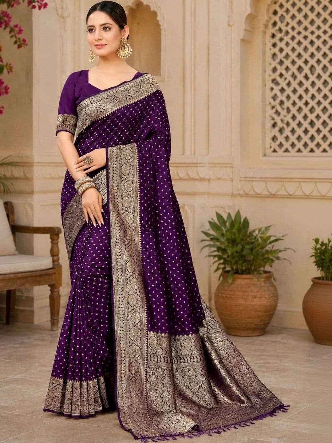 Nayram Fashion Woven Design Zari Silk Blend Kanjeevaram Saree - view 1