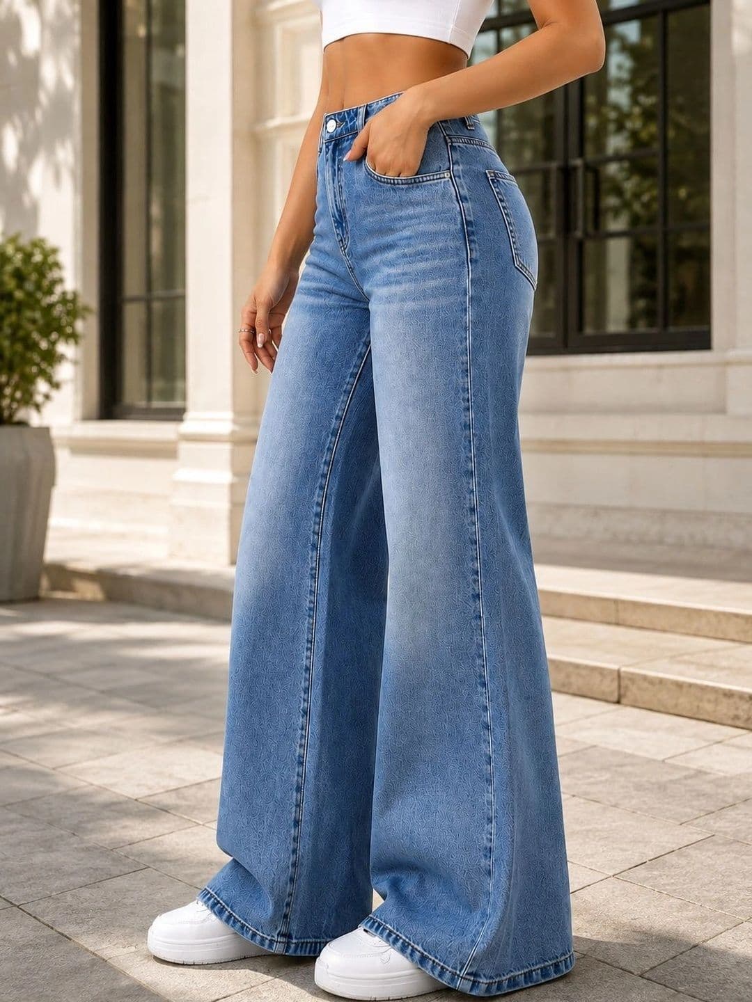 ADBUCKS Women Wide Leg High-Rise Light Fade Stretchable Jeans thumbnail 2