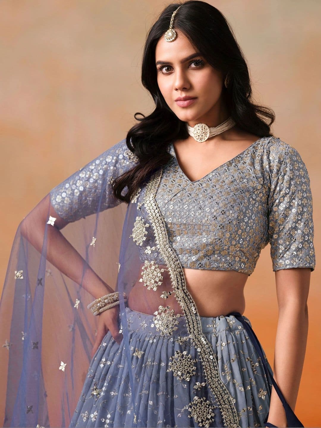 Zeel Clothing Embellished Sequinned Semi-Stitched Lehenga & Unstitched Blouse With Dupatta thumbnail 3