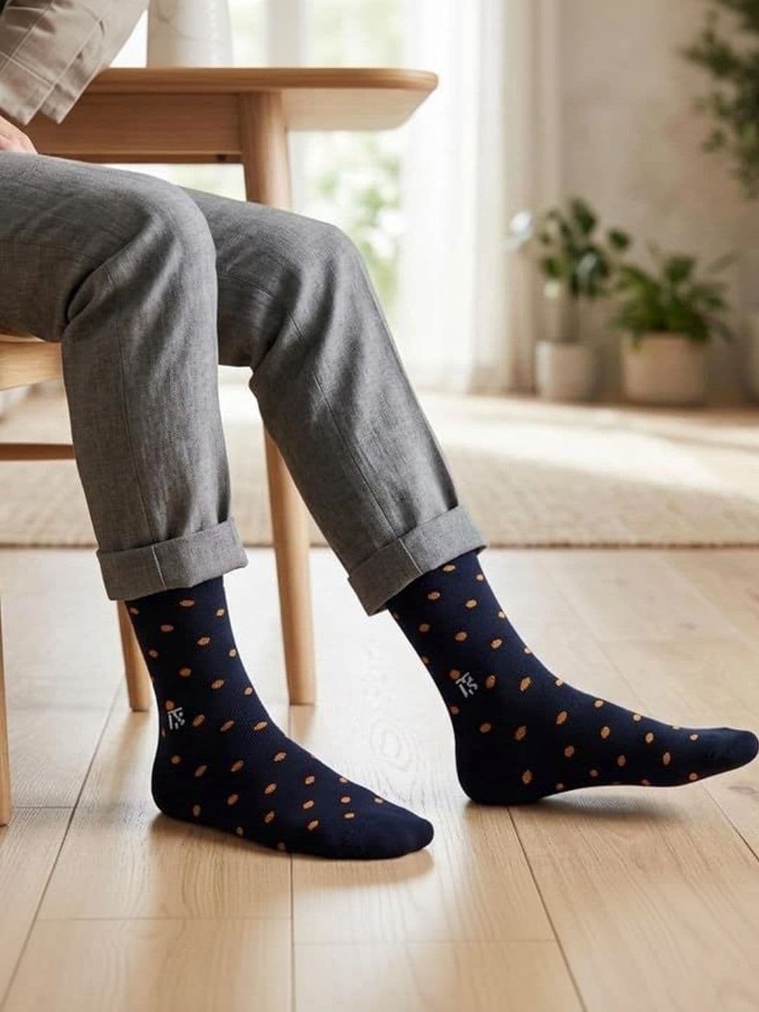 Kikitoes Men Pack of 2 Bamboo Crew Socks Striped Polka Dot Anti-Odour Moisture Wicking thumbnail 2