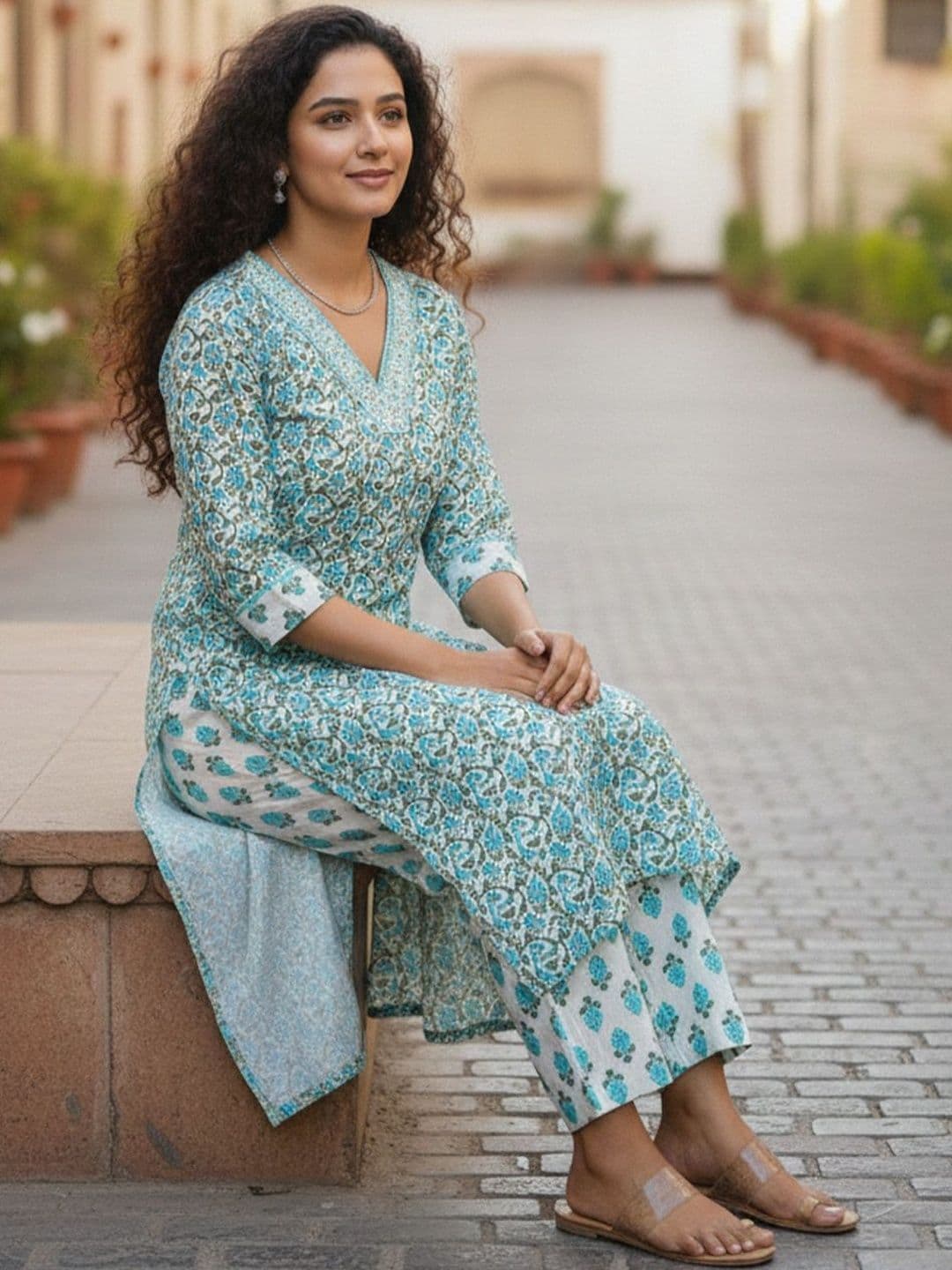 Varanga Women Floral Printed Regular Pure Cotton Kurta with Trousers & With Dupatta thumbnail 2