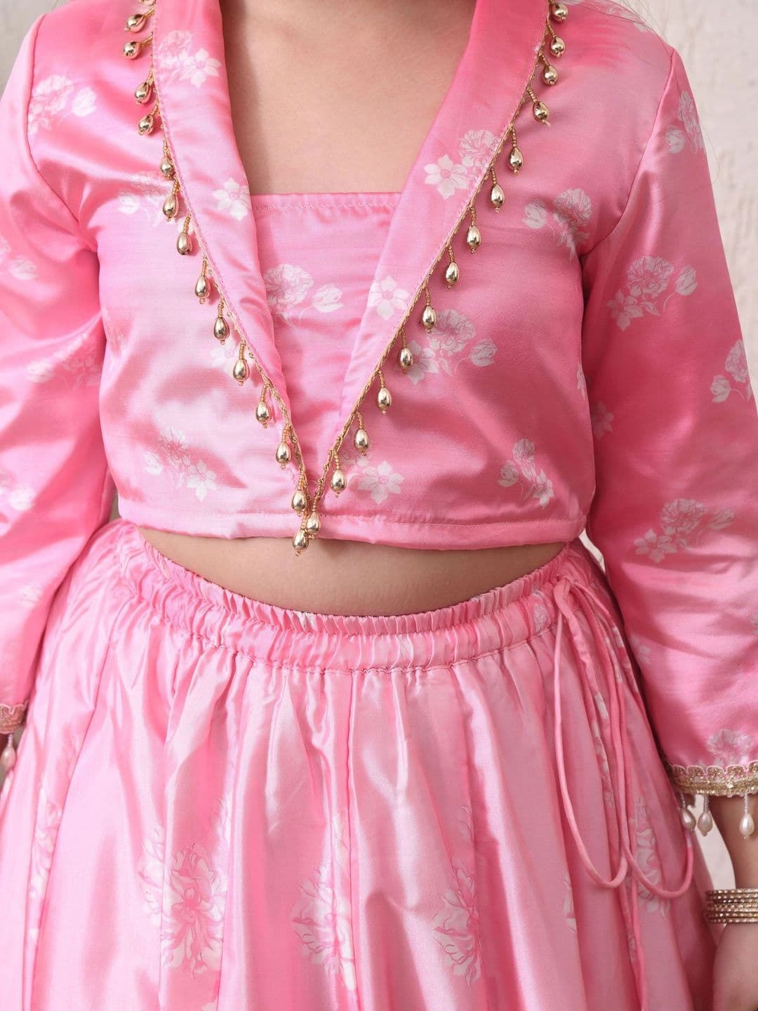 Indi-Loom Couture Girls Printed Beads and Stones Ready to Wear Lehenga & Blouse With Dupatta thumbnail 4