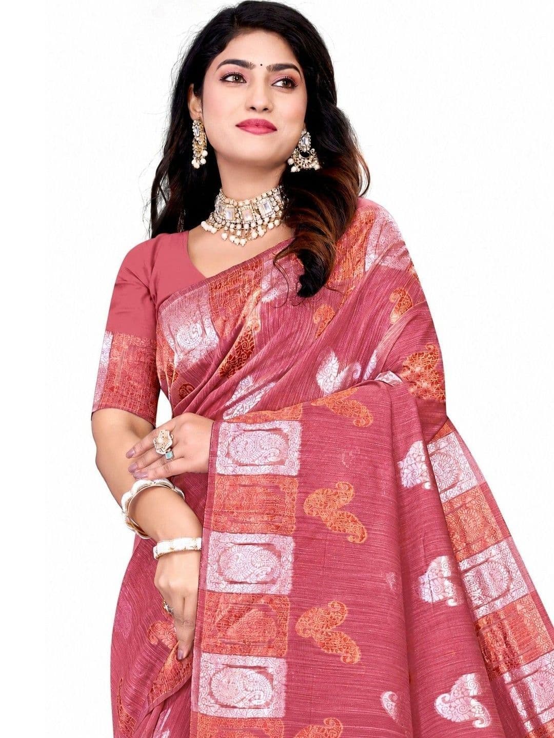 Prisan Women Gajri Woven Cotton Saree with Unstitched Blouse - view 1