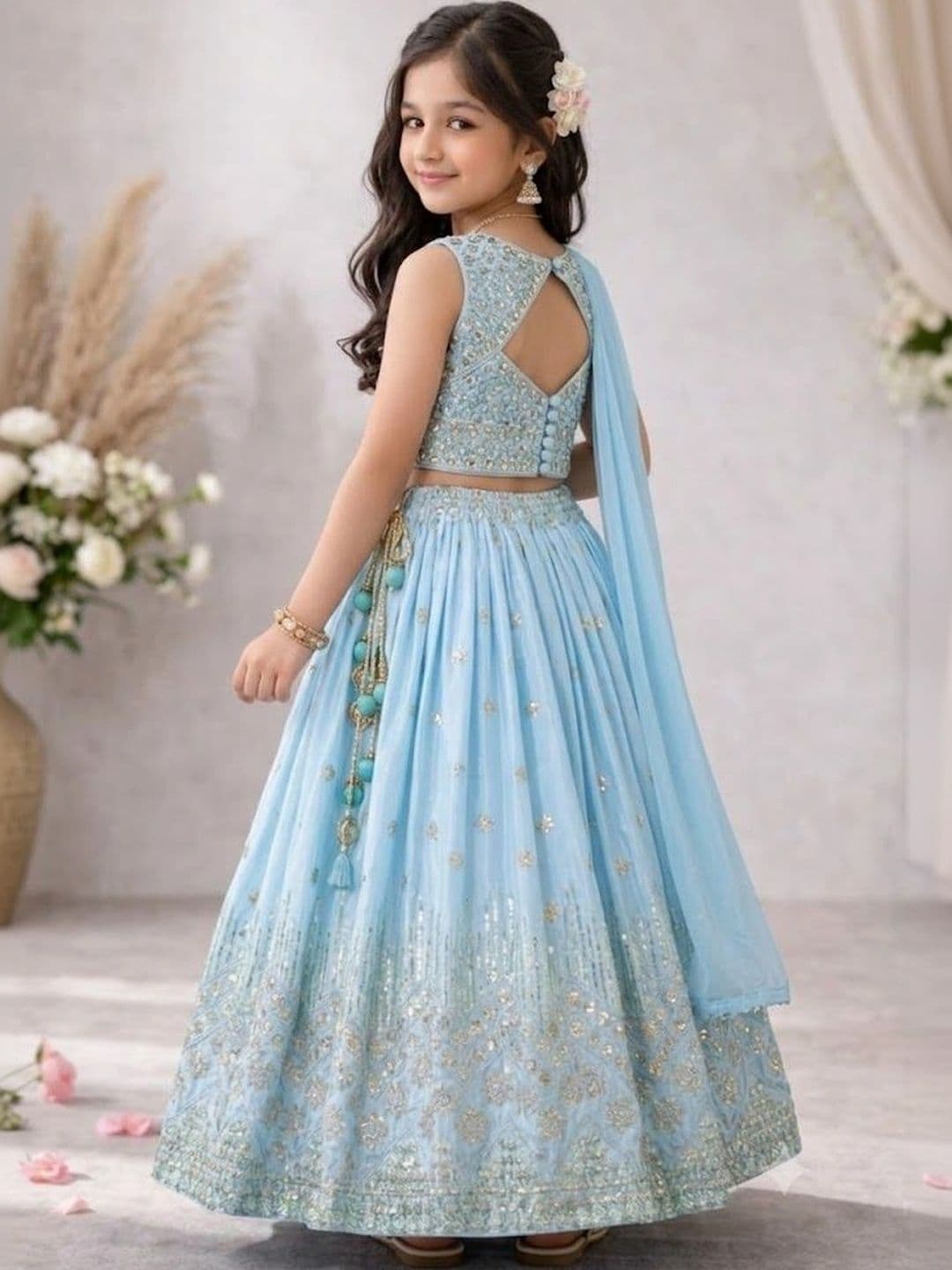 Moda Rapido Girls Embellished Sequinned Ready to Wear Lehenga & Blouse With Dupatta thumbnail 4