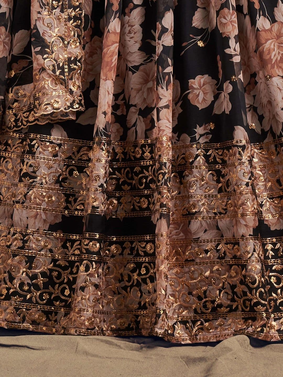 Zeel Clothing Embellished Sequinned Semi-Stitched Lehenga & Unstitched Blouse With Dupatta thumbnail 2