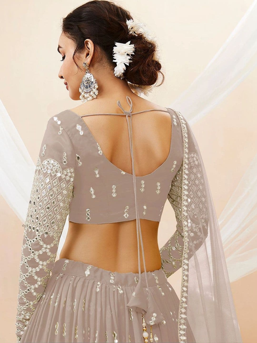 Zeel Clothing Embellished Mirror Work Semi-Stitched Lehenga & Unstitched Blouse With Dupatta thumbnail 5