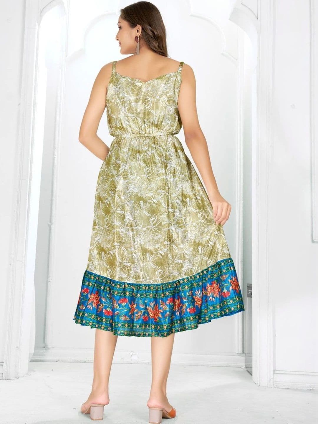 HR FASHION ZONE Printed V-Neck A-Line Midi Dress thumbnail 5