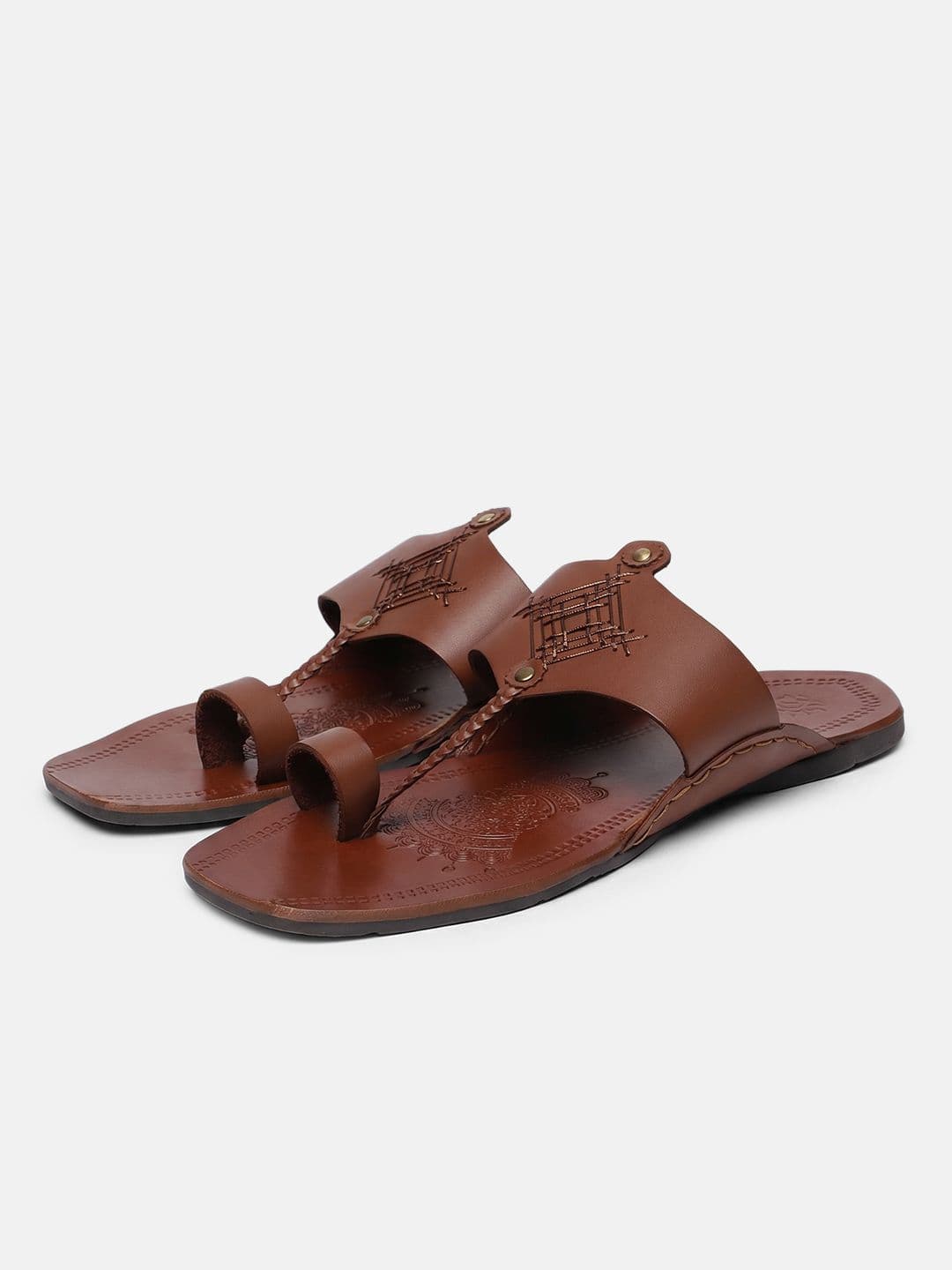 House of Pataudi Men Leather Kolhapuri Comfort Sandals thumbnail 6