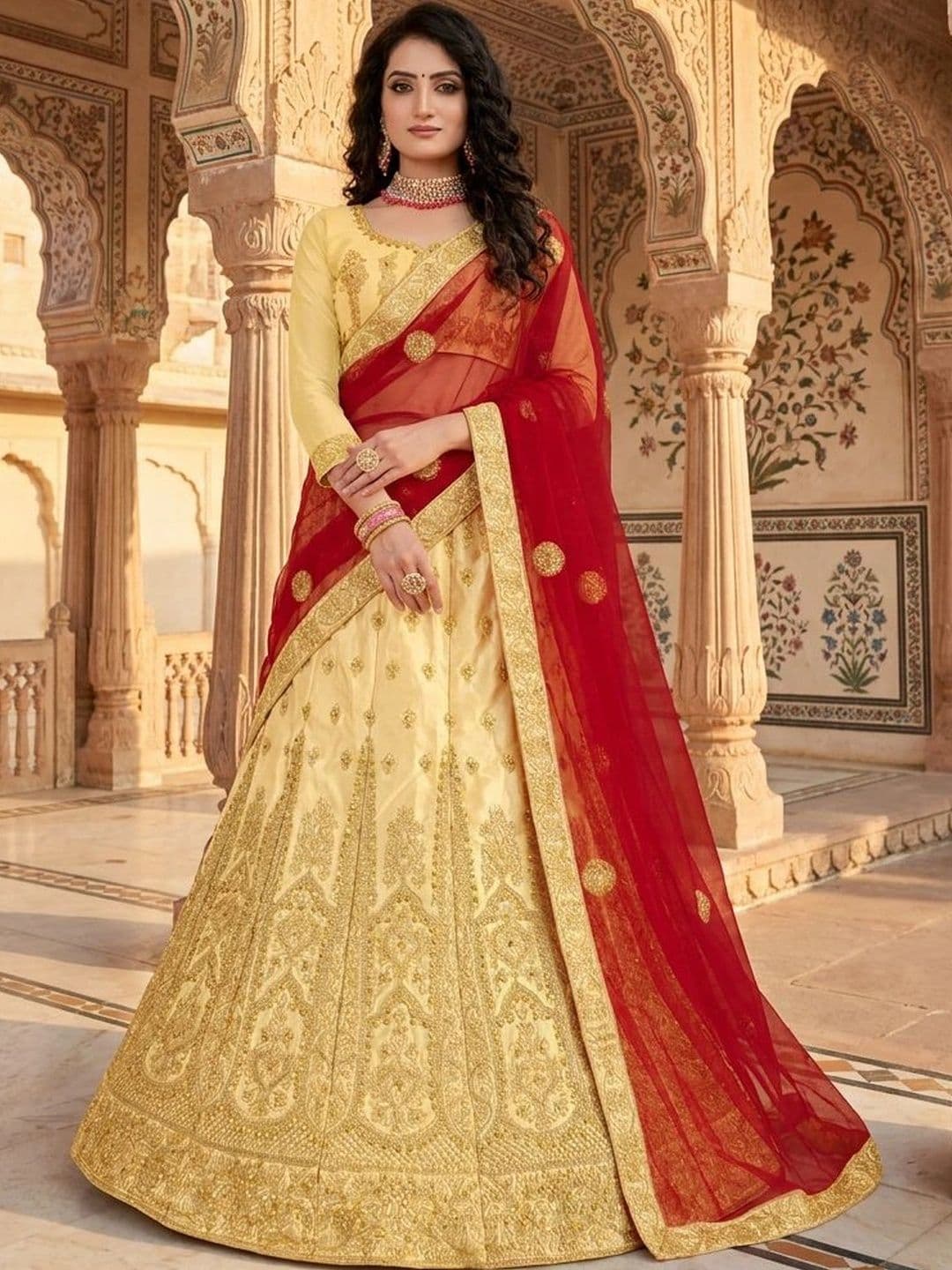 Sangria Embroidered Semi-Stitched Lehenga & Unstitched Blouse With Dupatta - view 1