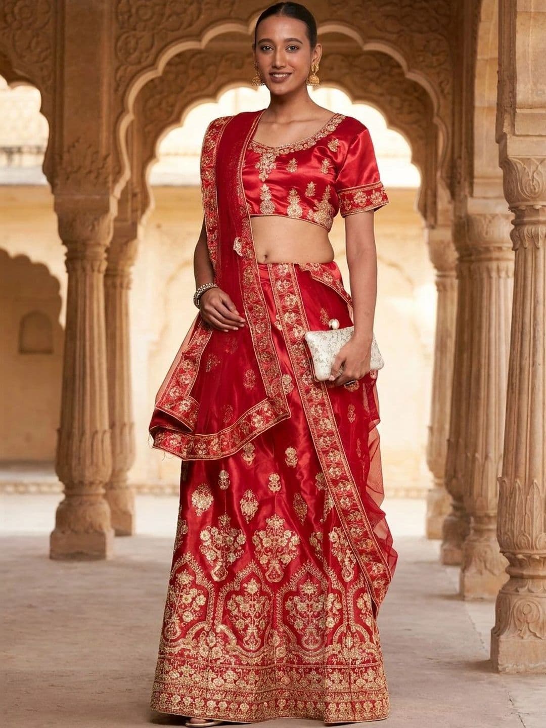 Sangria Embroidered Semi-Stitched Lehenga & Unstitched Blouse With Dupatta - view 1