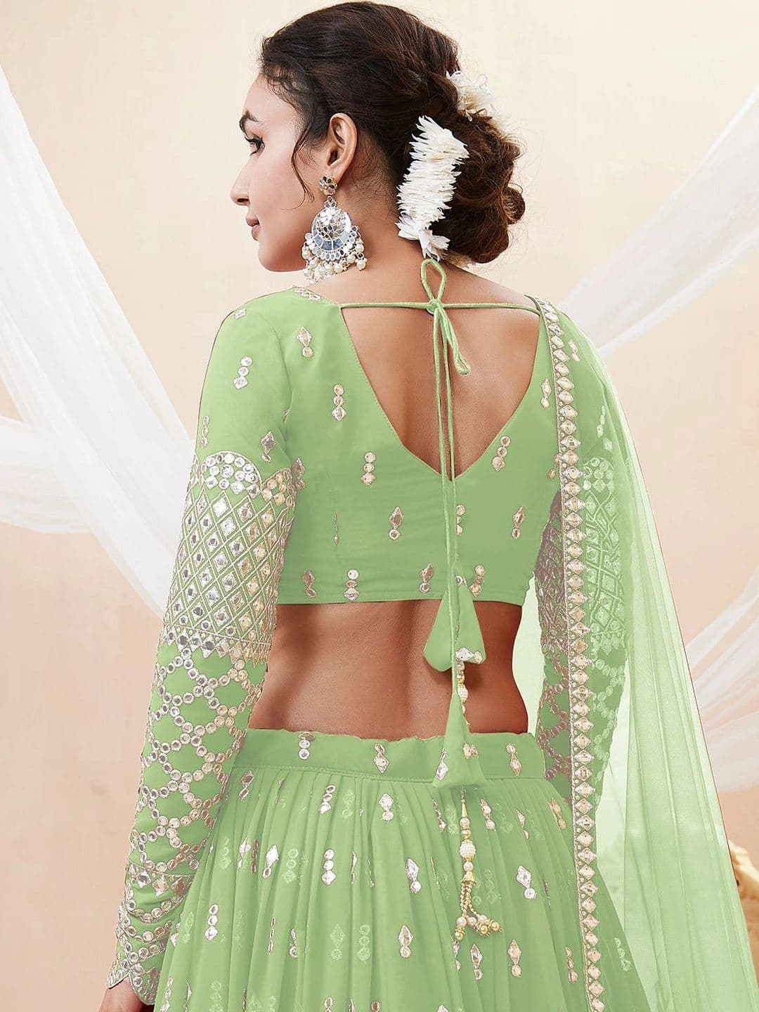 Zeel Clothing Embellished Mirror Work Semi-Stitched Lehenga & Unstitched Blouse With Dupatta thumbnail 6