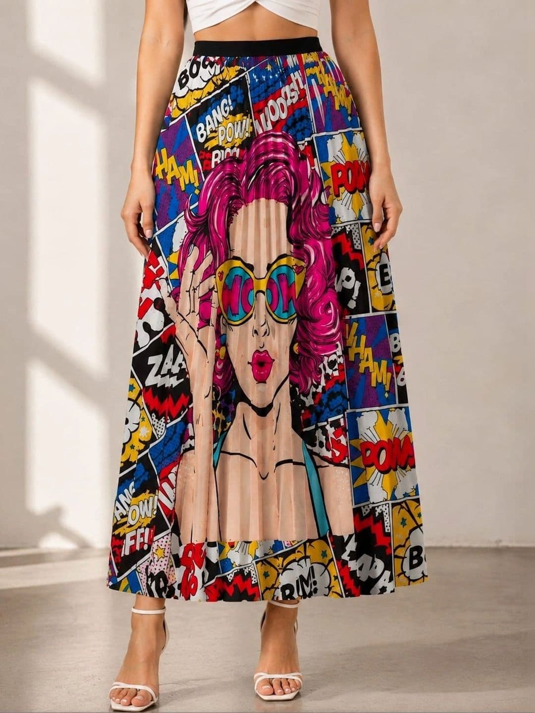 HIGH BUY Women Satin Graphic Graphic Print Others Maxi A-Line Skirt thumbnail 3