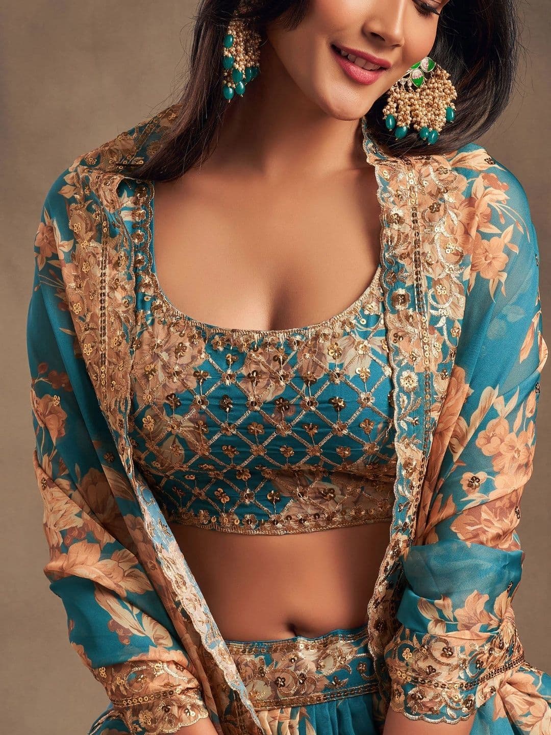 Zeel Clothing Embroidered Sequinned Semi-Stitched Lehenga & Unstitched Blouse With Dupatta thumbnail 6