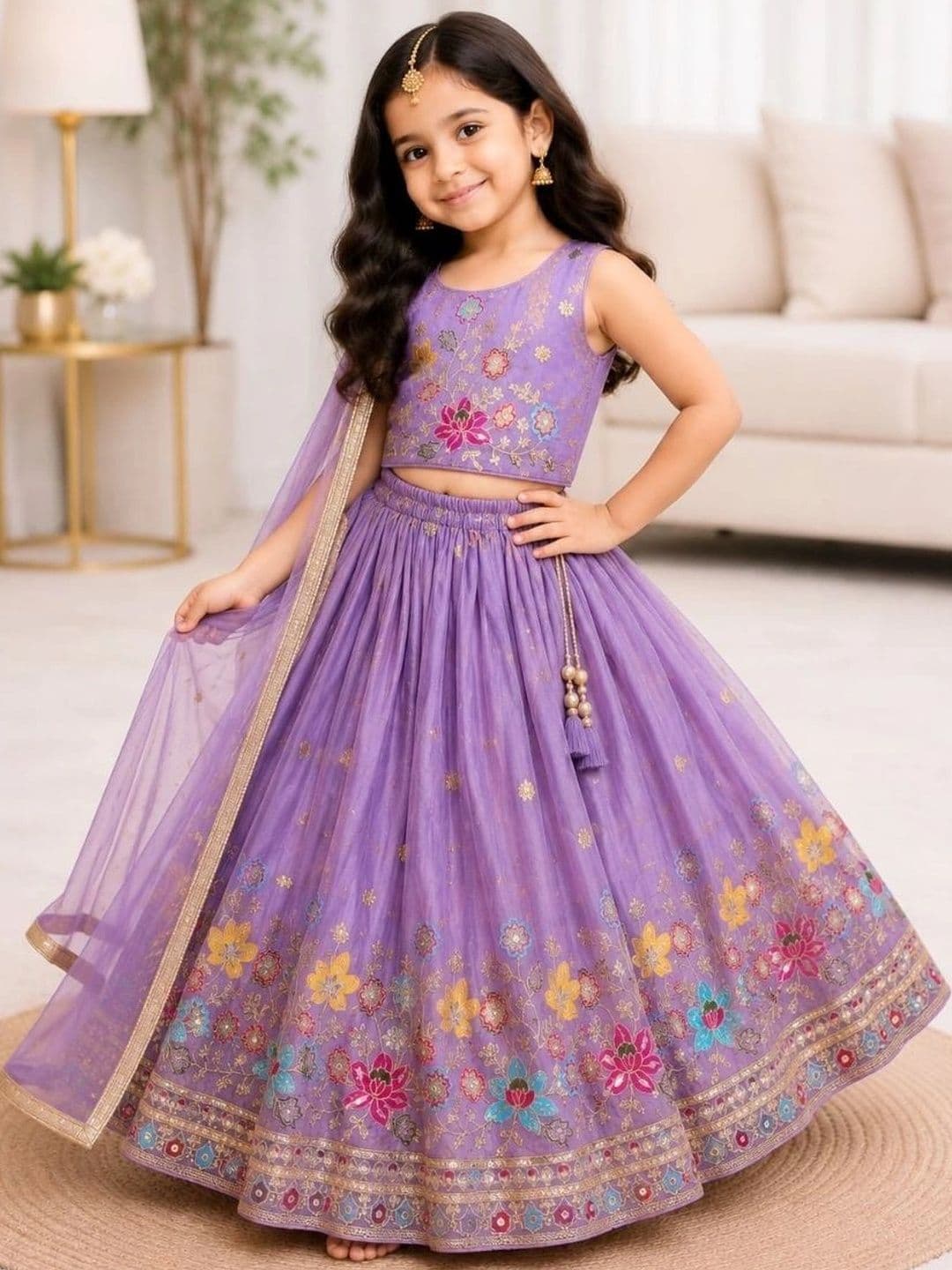 Moda Rapido Girls Embroidered Thread Work Ready to Wear Lehenga & Blouse With Dupatta - view 1