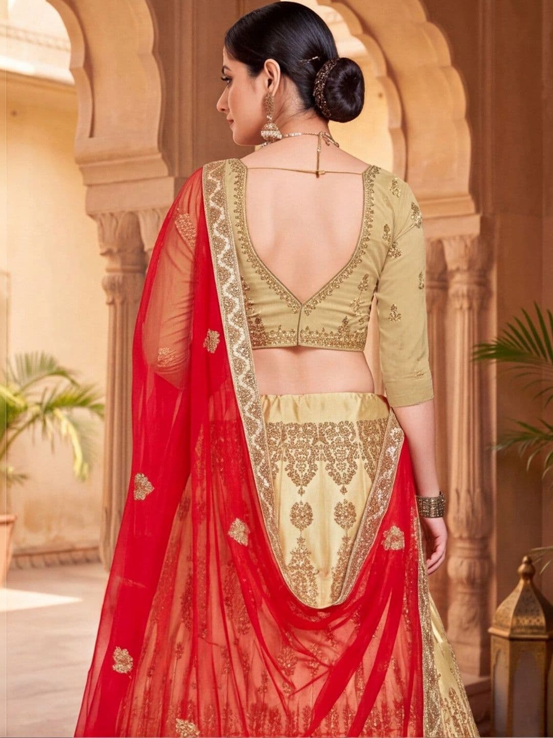 Sangria Embroidered Semi-Stitched Lehenga & Unstitched Blouse With Dupatta thumbnail 3