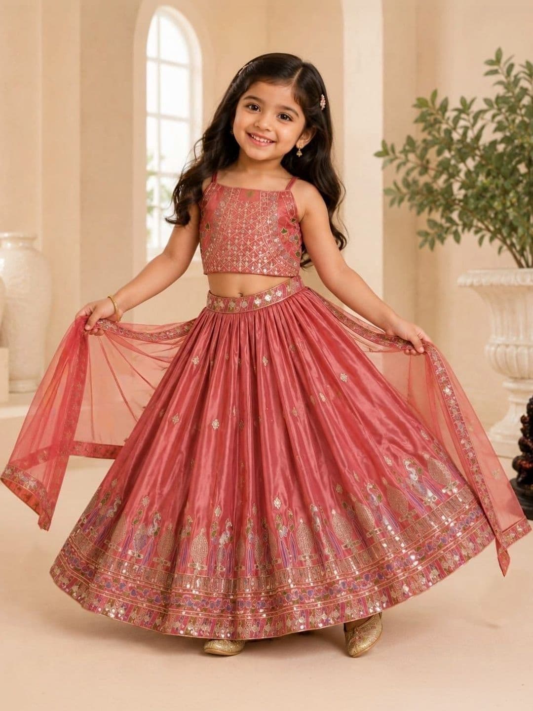 Moda Rapido Girls Embellished Mirror Work Ready to Wear Lehenga & Blouse With Dupatta thumbnail 3