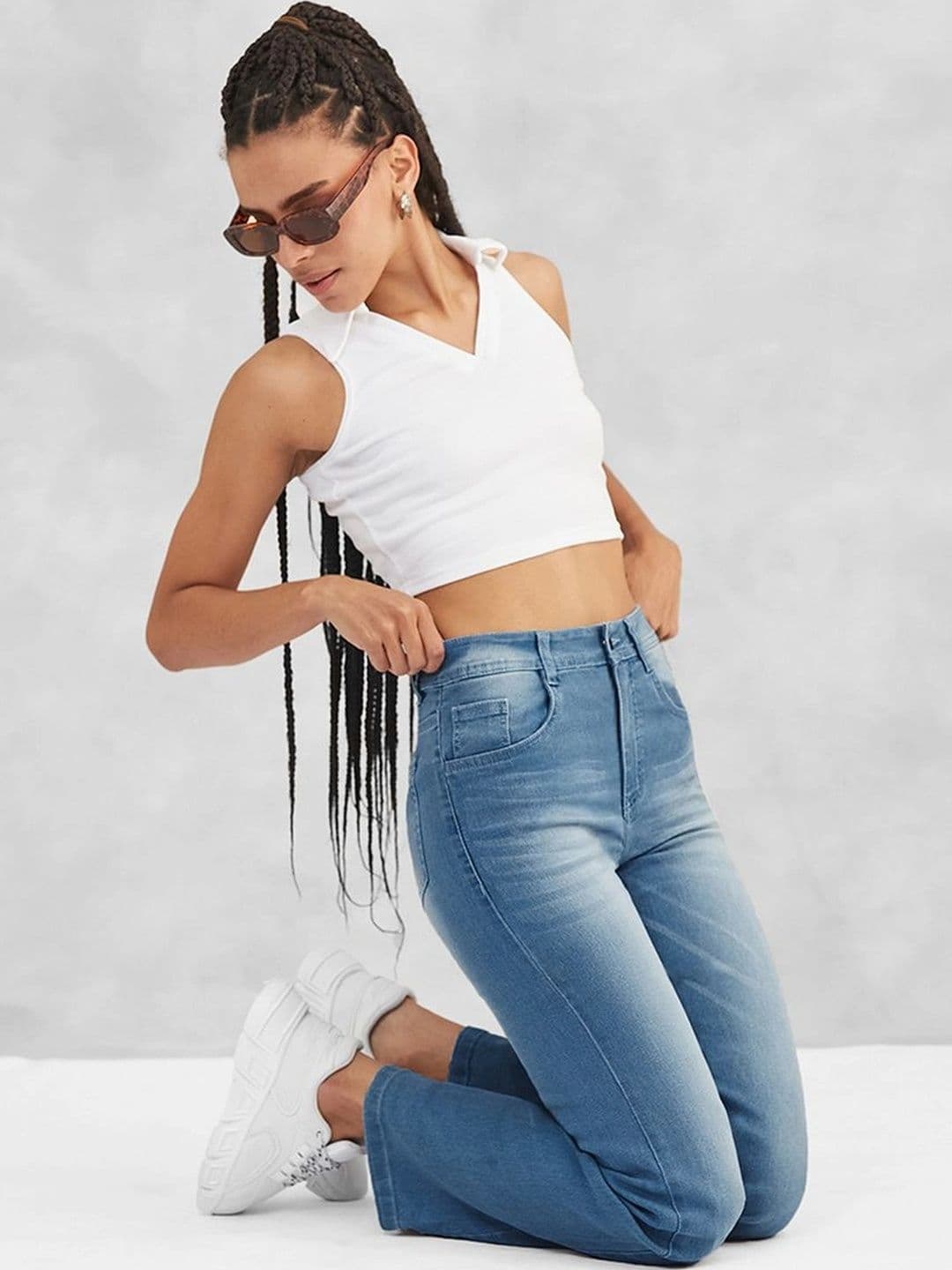 Mast & Harbour Women Wide Leg Mid-Rise Light Fade Stretchable Jeans thumbnail 4