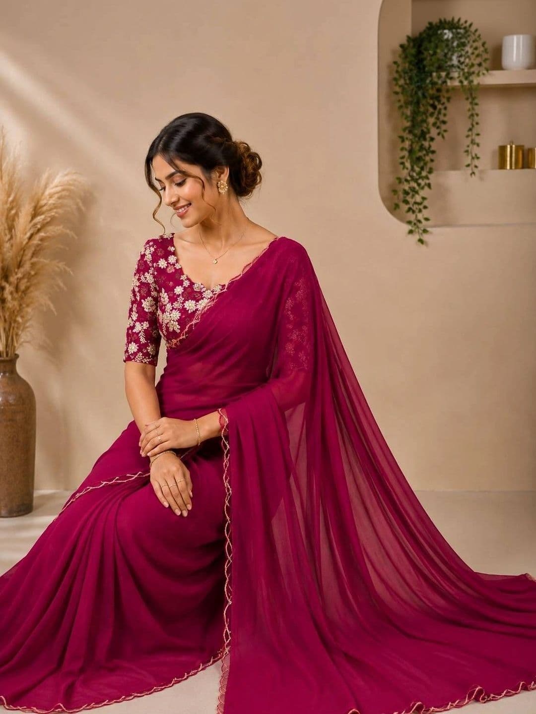 Saanvi Floral Embroidered Poly Georgette Saree - view 1