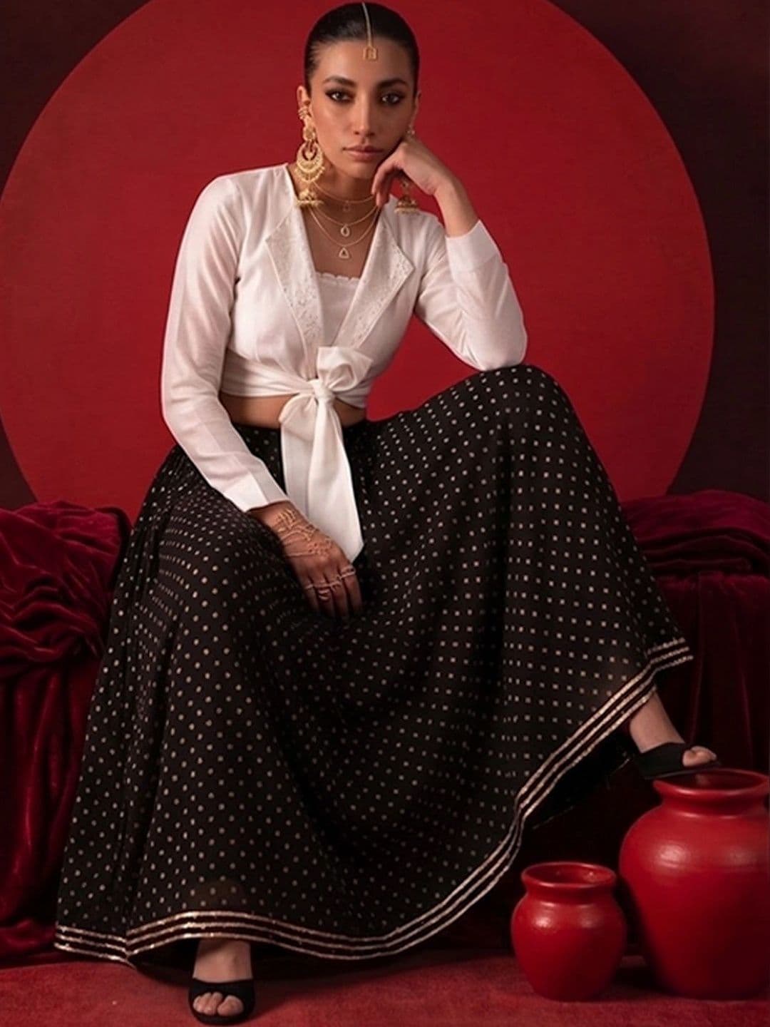 Varanga Women Georgette Geometric Maxi Flared Skirt - view 1