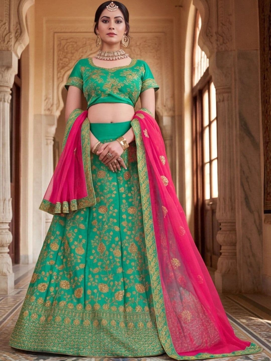 Sangria Embellished Semi-Stitched Lehenga & Unstitched Blouse With Dupatta - view 1