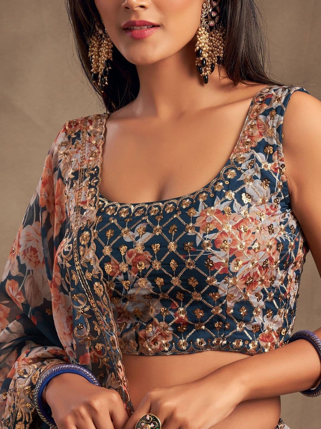Zeel Clothing Embellished Sequinned Semi-Stitched Lehenga & Unstitched Blouse With Dupatta thumbnail 4