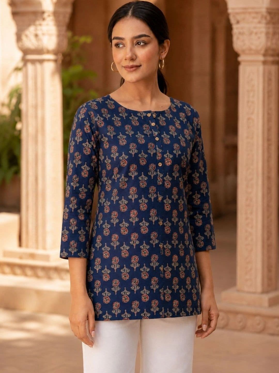 FERANOID Floral Printed Pure Cotton Short Kurti thumbnail 7