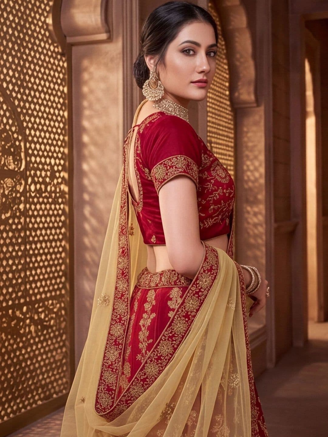 Sangria Embroidered Semi-Stitched Lehenga & Unstitched Blouse With Dupatta thumbnail 5