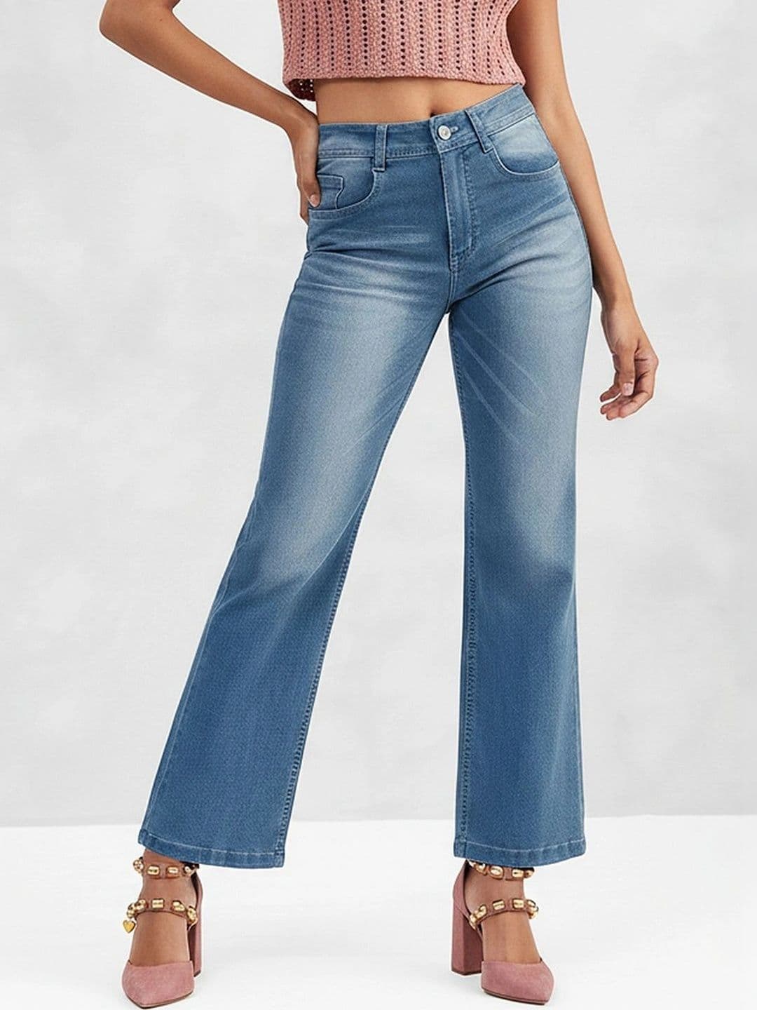 Mast & Harbour Women Wide Leg Mid-Rise Light Fade Stretchable Jeans - view 1